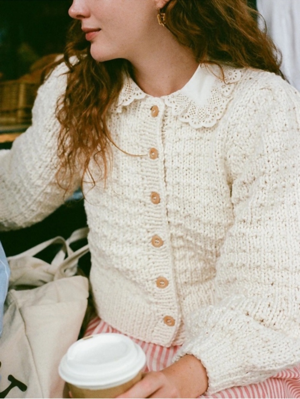 Christy Dawn Nola Cardigan Chunky Knit Cotton Creme Large EUC - Picture 12 of 12